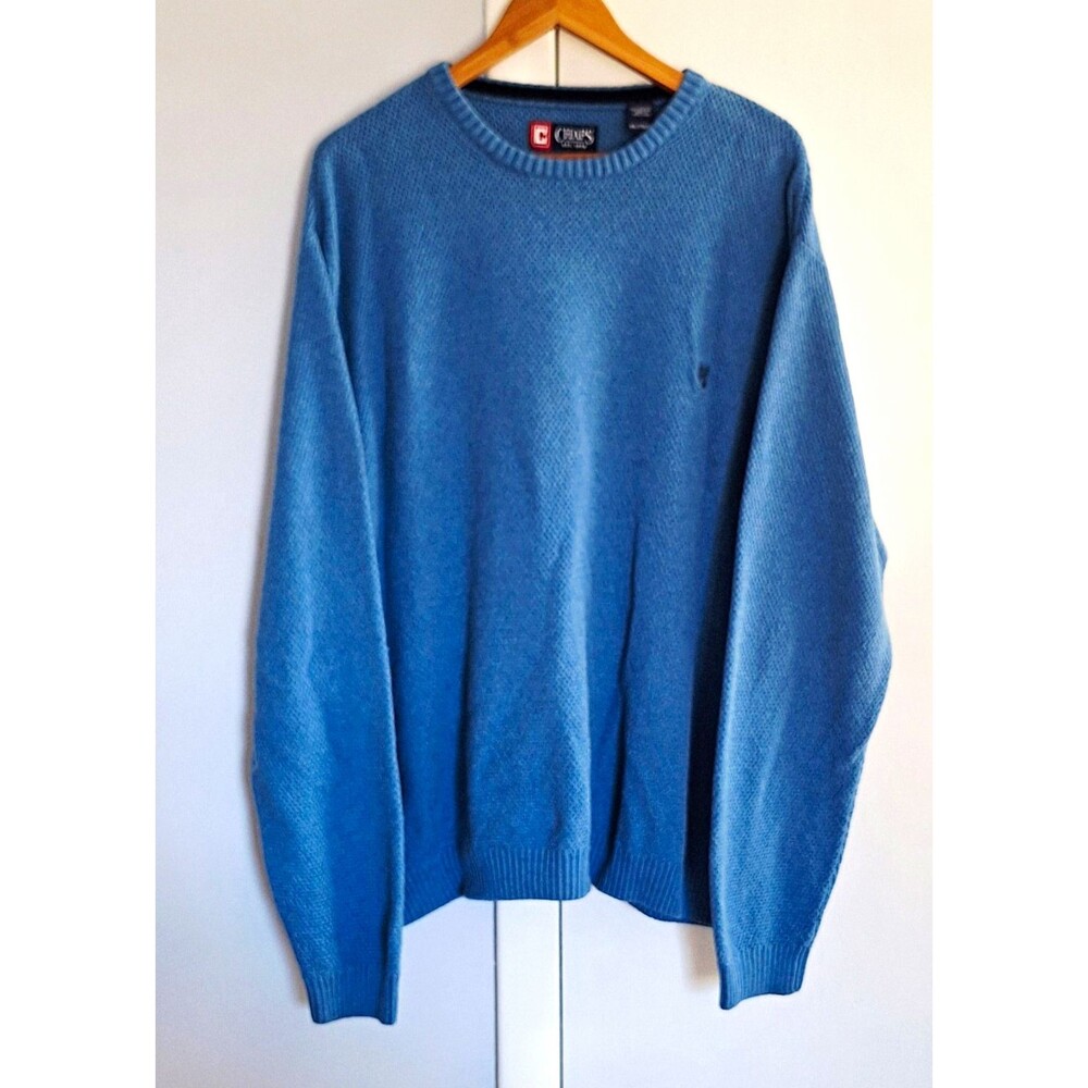 Chaps Men's Blue Crew Neck Cotton Knit Pullover Sweater Logo 2XL